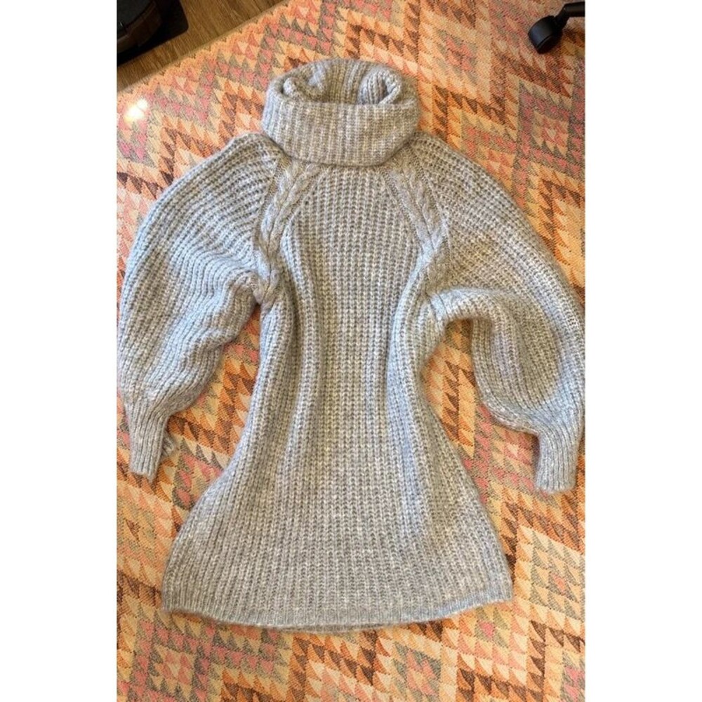 Topshop Gray Chunky Knit Oversized Turtleneck Sweater Dress M 8–10
